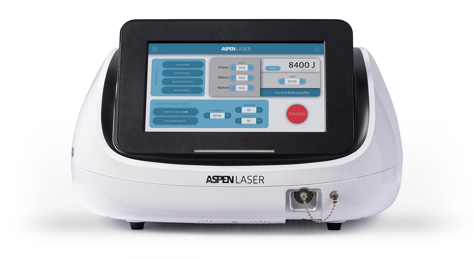 A tablet with the screen on is shown.